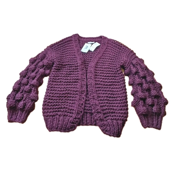 Sage The Label Mina Cardigan Med Lg Burgundy Purple Bobble Fuzzy Cable Knit Nwt - Picture 12 of 12
